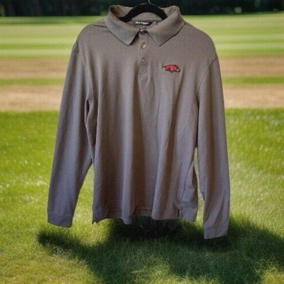 Cutter & Buck Arkansas Razorbacks Polo L 1/4 Button-Up Grey Long Sleeve Pullover - Picture 1 of 13
